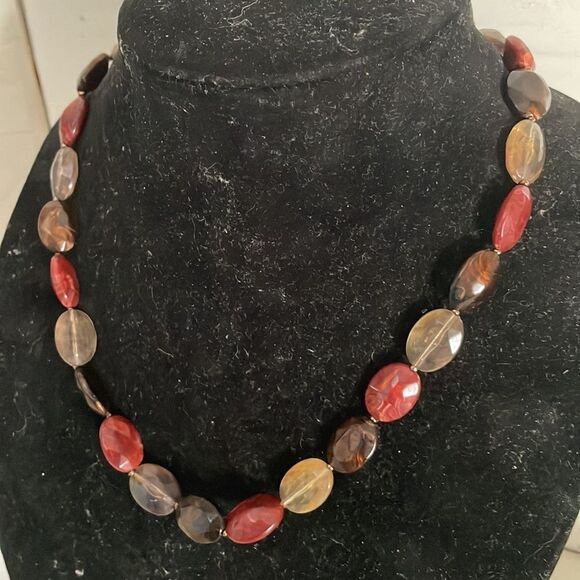 32” multi amber tone translucent oval beaded necklace that can be worn many ways - Picture 4 of 13